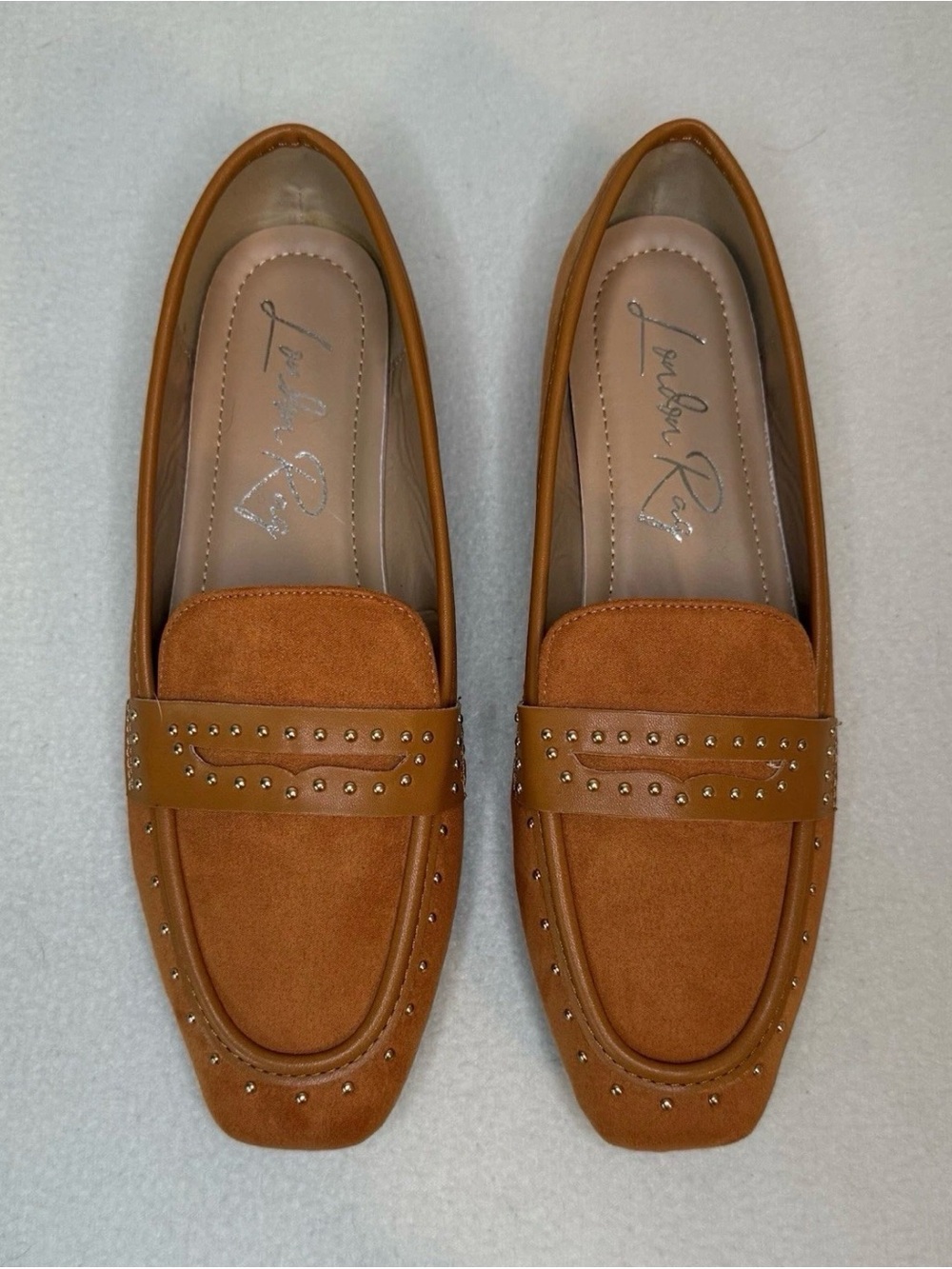 London Rag Women's Burnt Orange Faux Suede Studded Loafers